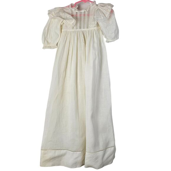 Antique white infant christening gown drawn threadwork lace - Picture 1 of 8